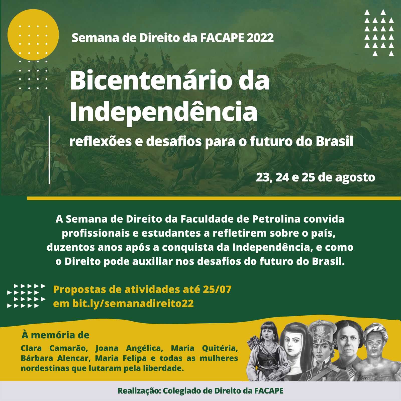 Facape abre inscrições de atividades para 'Semana do Direito' que discutirá os desafios do Brasil