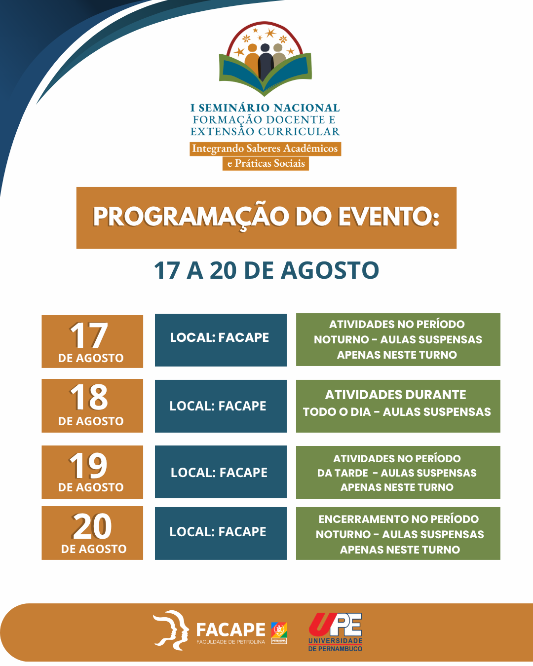 Facape sedia seminário nacional sobre formação docente e extensão curricular; inscrições estão abertas